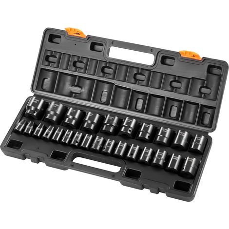 Jeu de Douilles à Choc 1/2" 26PCs, 6 Pans en Acier Allié CR-V, Douilles à Impact Peu Profondes 10-36 mm, avec Mallette de Transport, pour Réparation Auto (1/5)