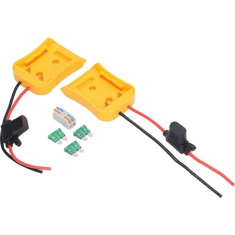 2-teiliger Akkuadapter mit Sicherungen und Kabelanschluss für Lithium-Ionen-Akkus von Elektrowerkzeugen