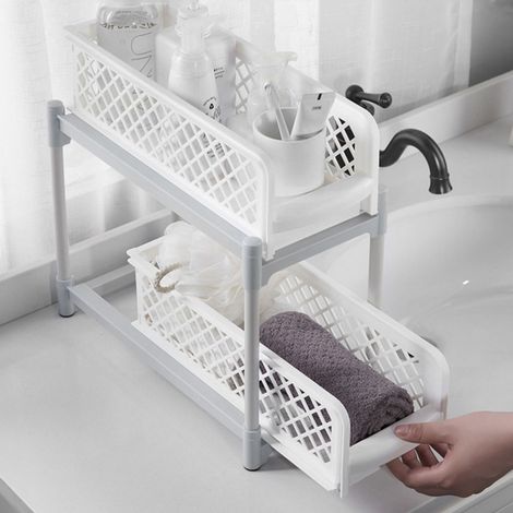 2 Tier Slide Out Storage Basket for Kitchen Bathroom (1/5)