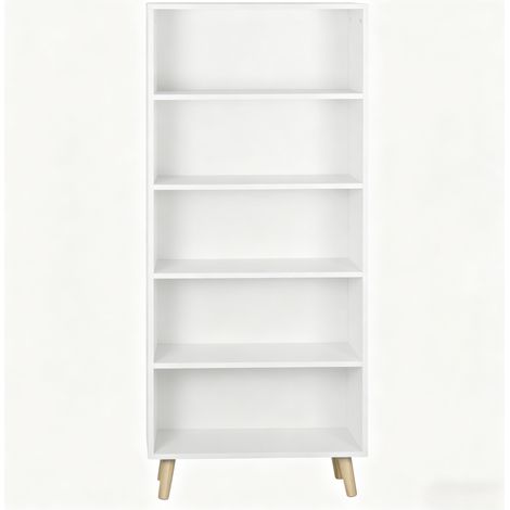 Libreria a scaffale bianca 60 x 24 x 144 cm, 5 vani, piedini in legno, MODENUIT (1/5)