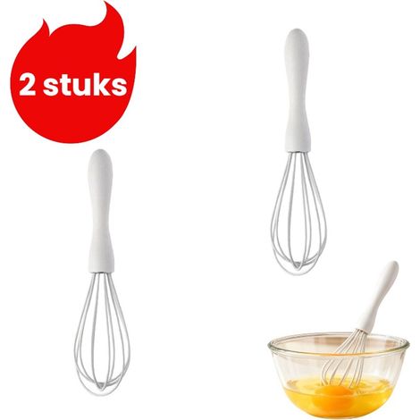 Fouet à œufs manuel 2 pièces - Ustensiles de pâtisserie maison - Batteur de cuisine - Outils de cuisson - Blanc (1/3)