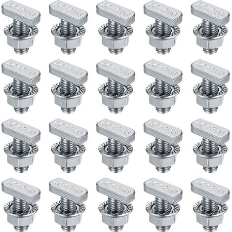 Lot de 20 boulons à fente en T M8 x 20 mm avec 20 écrous hexagonaux pour profilé en aluminium, panneaux solaires photovoltaïques, acier inoxydable plaqué nickel (1/5)