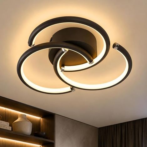 GBLY LED Plafoniera Camera da Letto Lampada Soffitto 24W 3000K Bianco Caldo Moderno Nero Design Anelli Metallo per Soggiorno Ufficio Cucina Corridoio (1/5)