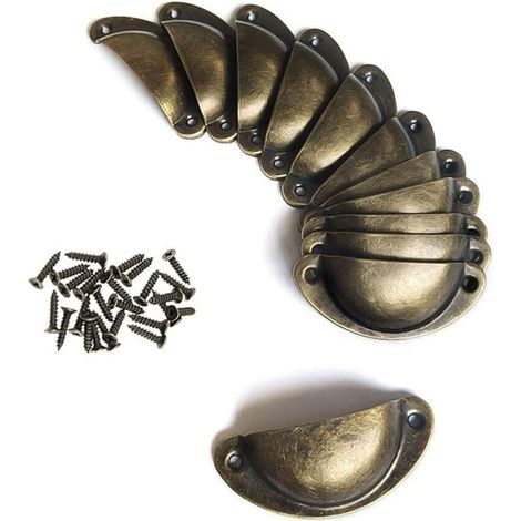 12 Pcs Poignée de Laiton Coquille Vintage,Rétro Poignée de Shell Pour Porte Cabinet, Tiroir, Porte-Fer Incurvé Boutons de Porte (24 Vis) (1/4)