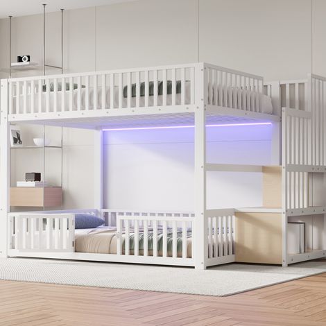 Lit chambre couchage 140x200 avec LED MDF blanc metal OKMYHOME (1/5)