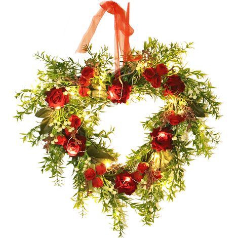 Couronne de Saint-Valentin en roses artificielles, forme de cœur avec ruban, décoration nuptiale de printemps. (1/5)