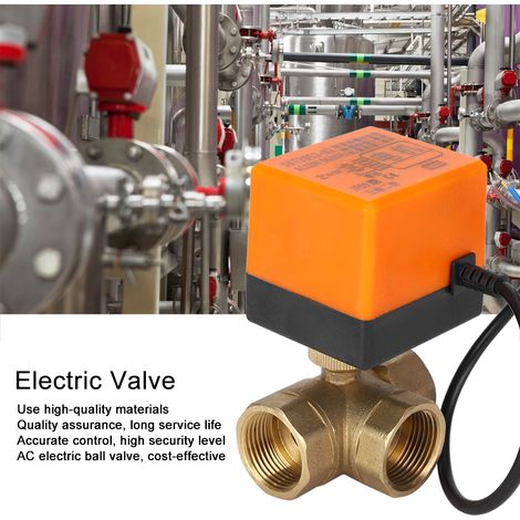 Vanne électrique trois voies, vanne à bille électrique, vanne électrique à deux commandes à trois fils AC220V, orange G1" (1/5)
