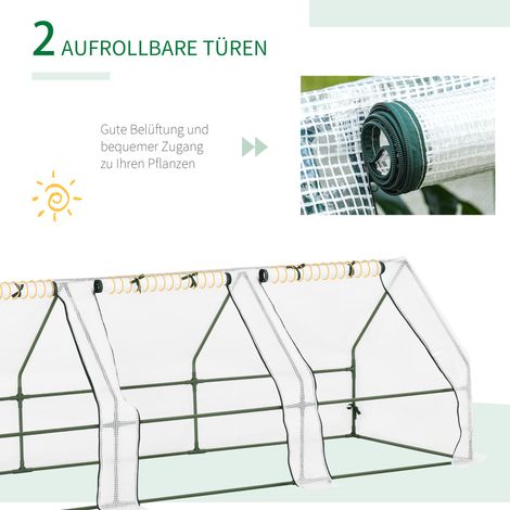Serre Outsunny avec fenêtre fermeture éclair, serre d'hiver en acier et aluminium, abri chaud pour balcon ou jardin, 270 x 90 x 90 cm, parfait pour cultiver tomates, légumes et fleurs, blanc. (1/4)