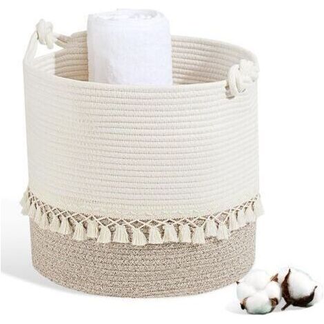 Panier à linge en coton tissé, 38 L, panier à linge avec poignée, panier de rangement pour jouets, panier à linge pour salle de bain (35 x 40 cm) (marron)