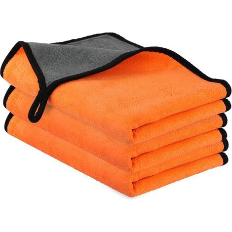 Microfiber Cleaning Cloths, 40x60cm 3pcs Extra Thick Super Absorbent Microfiber Cleaning Cloths for Car Washing, Drying, Polishing (Orange) (1/5)