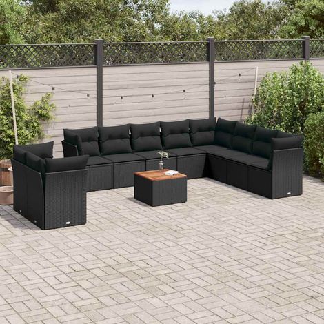 Salon de jardin 11 pièces modulable en résine tressée noir avec coussins, 90kg - PANGIVO (1/3)