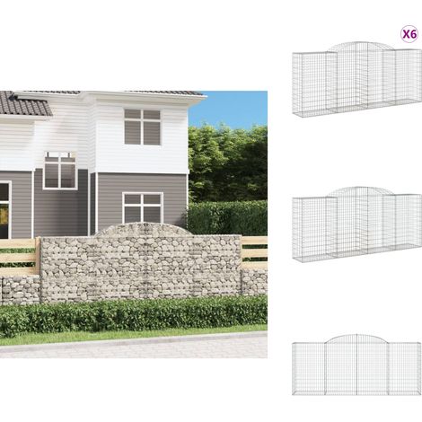 Gabionen mit Hochbogen 6 Stk. 300x50x120/140cm Verzinktes Eisen - Gabionen - Gartendeko - Eisen - Zaun - Sichtschutz (1/5)