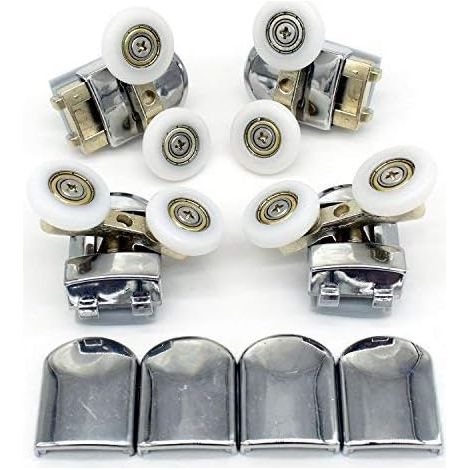 Rouleaux de porte de douche doubles - Roulettes/rouleaux/roues/poulies de 20 mm de diamètre - Pièces de rechange pour salle de bain - Haut et bas (20 mm - 4 pièces) (1/5)