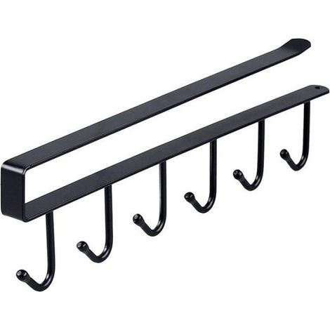 Porte-Tasses - Support Suspendu Sous Placard 26 x 1,3 x 6,5 cm - 6 Crochets Métal Antirouille - Noir - Pour Tasses Et Mugs - 1 Pièce (1/3)
