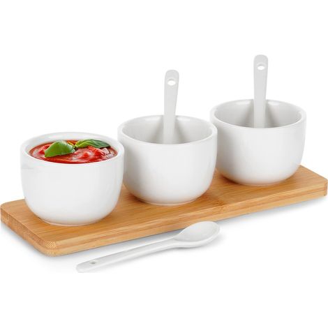 Cuencos para aperitivos con cucharas, de cerámica, blancos, 90 ml, 7 unidades. (1/5)