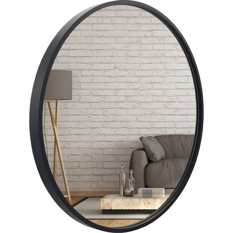 Specchio rotondo da 80 cm, cornice in MDF, nero
