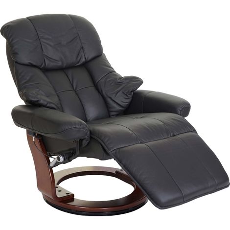 Fauteuil TV de relaxation pivotant avec repose-pieds ajustable en cuir véritable noir cadre en bois aspect noyer 040007815 (1/5)