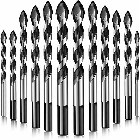 GABRIELLE 12-teiliges Fliesenbohrer-Set, geeignet für dreieckige Bohrer für Kohlenstoffstahl, Holz, Porzellan, Beton, Kunststoff, Ziegelwand, Fliesenschneider-Set (1/5)