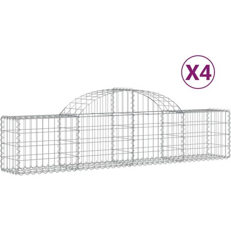 Juego de 4 cestas de gaviones, valla de jaula, muro de contención arqueado, 200 x 30 x 40/60 cm, hierro galvanizado, Plata 020041430