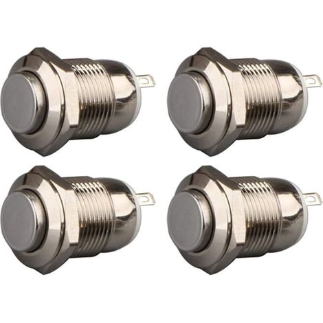 Interrupteur Bouton Poussoir Autobloquant - 12 mm - 3 A - 12 V 24 V 125 V 250 V AC - IP67 - Tête Haute - Acier Inoxydable - 4 Pièces (1/5)