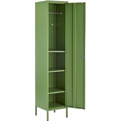 Green Metal Locker Storage Cabinet Cupboard Retro Vintage Narrow 4 Tier 180