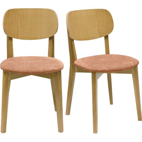 Sedie vintage in legno chiaro rovere e tessuto effetto velluto color terracotta (set di 2) LUCIA