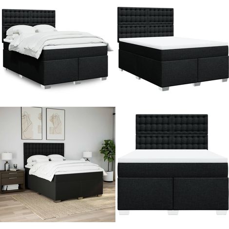 vidaXL Sommier à lattes de lit avec matelas Noir 140x200 cm Tissu (1/5)