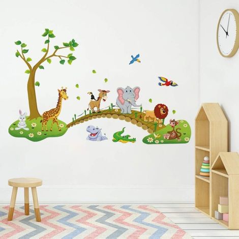 Dschungeltier-Wandtattoos, abnehmbare Baum-Wandtattoos, Deko-Aufkleber für Giraffe, Elefant, Affe, Kinderzimmer, Babyzimmer, Wohnzimmer