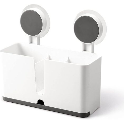 Cesta colgante de plástico para fregadero con dos ventosas para guardar esponjas, cepillos y utensilios de cocina. - Crezuo