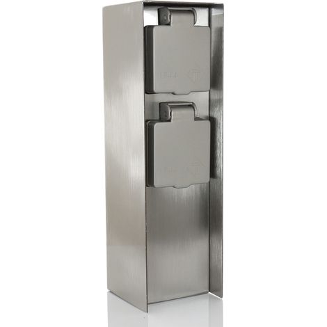 Bold 9700 19004 Orio - Presa elettrica da giardino con 2 prese in acciaio inox (IP44 per energia esterna, fino a 3680 Watt, rettangolare, 23 x 7 x 7 cm, montaggio facile) Ferro spazzolato. (1/5)