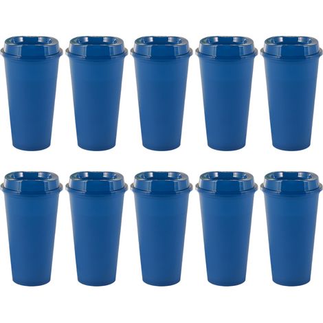 Juego de 10 vasos de plástico de 473 ml con tapa, a prueba de fugas, ideales para viajes, la oficina o fiestas. (1/5)