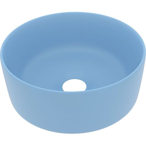 Lavabo rond de luxe vasque à poser de toilette lave-mains de salle de bain vestiaire cuisine maison intérieur 40 x 15 cm céramique bleu clair mat
