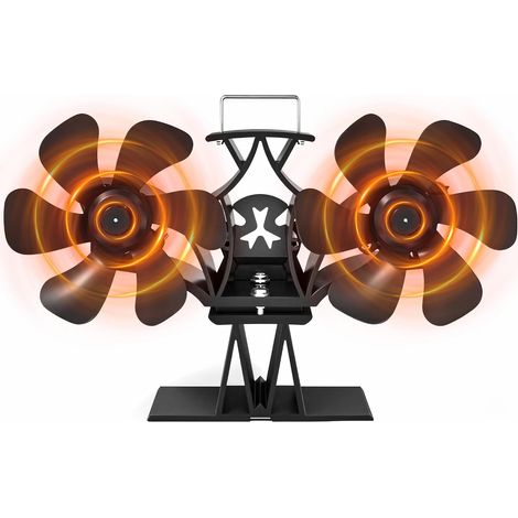 Ventilateur de cheminée sans électricité, double cheminée, 12 feuilles, pour poêle à bois, cheminée à bois (1/5)