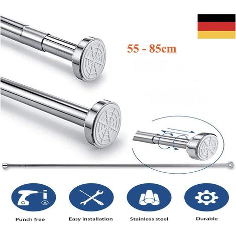 Tringle A Rideau Telescopique - Acier Inoxydable - Sans Perçage - Pour Salle De Bain Cuisine Dressing - 80 A 130 Cm (1/5)
