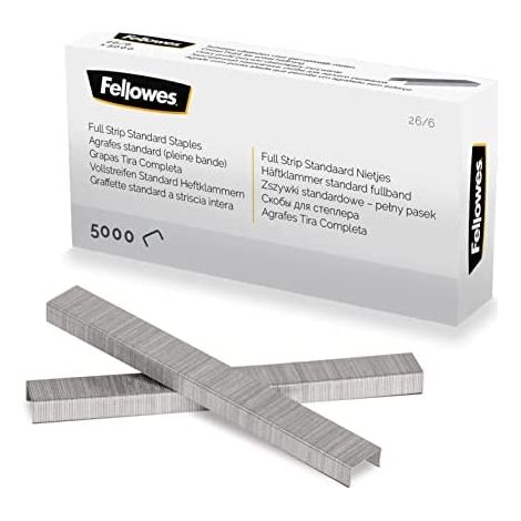 Fellowes Punti pinzatrice 26/6mm per spillatrice a Striscia Intera, Confezione da 5000 punti metallici, Colore Argento (1/5)