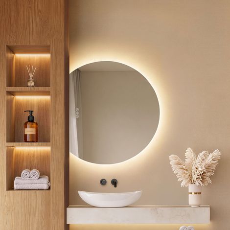 EMKE Miroir Salle de Bain LED sans Cadre 620 × 700 mm, Éclairage Réglable 3 Couleurs, Intensité Variable, Fonction Anti-Buée, Commande Tactile (1/5)
