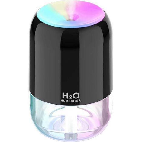 Mini humidificateur veilleuse USB pour la maison, la chambre, le bureau, la voiture et les voyages. Réservoir de 300 ml, arrêt automatique, diffuseur d'arômes colorés, noir.