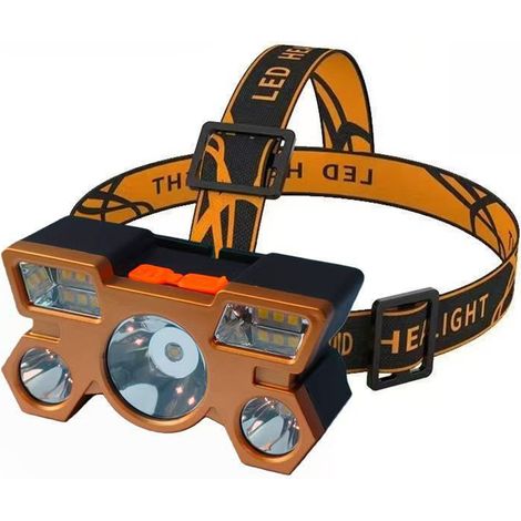 Hochleistungsfähige, wiederaufladbare orangefarbene LED-Stirnlampe, wasserdichte Stirnlampe mit großer Reichweite, freihändige Beleuchtung zum Angeln, Campen, Wandern und für Arbeiten im Freien (1/5)