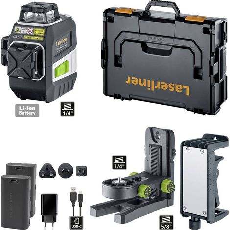 Laserliner – Laser à lignes 360° vert – Laser tridimensionnel avec support mural – Rechargeable USB-C – Alignement précis pour chantiers