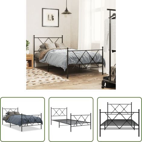 vidaXL Lit métallique - Cadre de lit métal sans matelas avec pied de lit noir 90x190 cm (1/5)