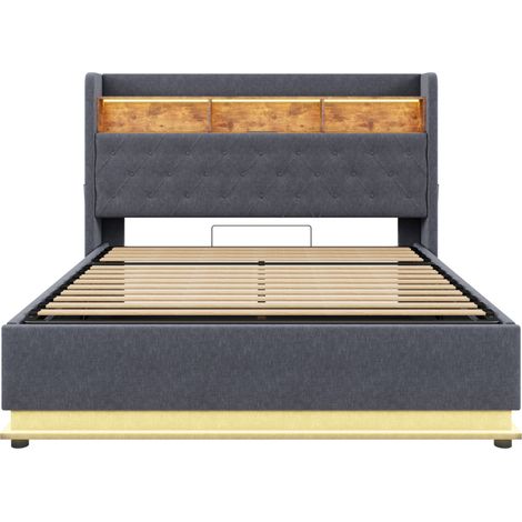 Letto imbottito LED 180 x 200 cm con contenitore idraulico e porta USB HOMVRA, grigio (1/5)