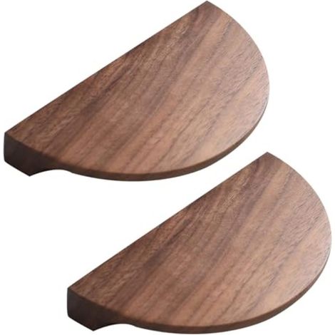 Poignées de meuble : Poignées ergonomiques en bois de noyer de 8 cm - Poignées demi-lune résistantes à la corrosion pour cuisine, salle de bain, placard, armoire (1/5)