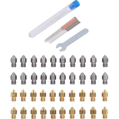 52 buses pour imprimante 3D (acier inoxydable/laiton) avec kit d'outils de nettoyage et accessoires pour extrudeuse MK8