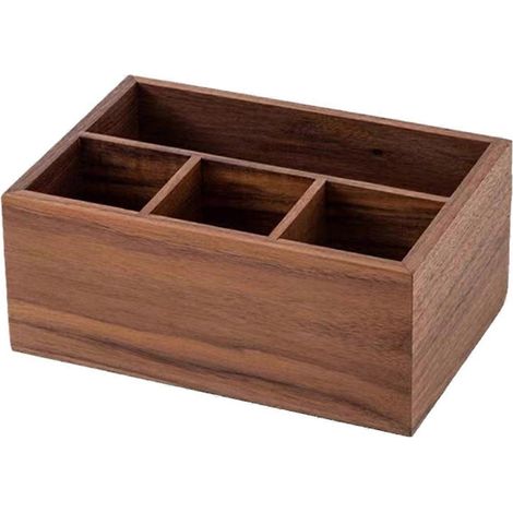 Boîte de rangement multifonctionnelle en noyer noir, bois massif, pour salon, bureau, rangement pour télécommandes et cosmétiques. (1/5)