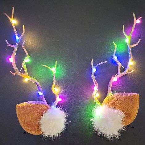 Pin À Cheveux Led - Décor Festif Noël - Branches Ornées Antilopes Fleurs Champignons - Pour Femme Et Fille - Lot De 2 (1/5)