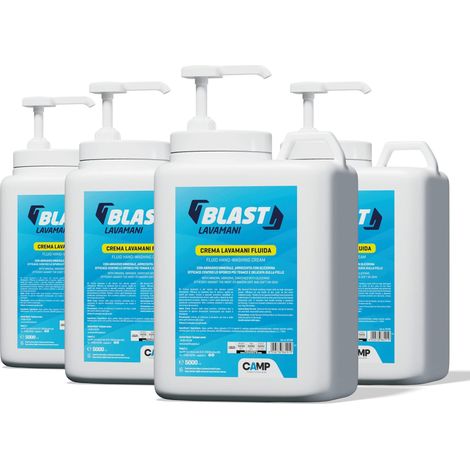 CAMP Blast- Crema Lavamani Fluida con Dosatore ad Azione Detergente e Sgrassante, Pasta Lavamani con Abrasivi Naturali, Ideale per Officina e Lavori Manuali - Delicata sulla Pelle, Made in Italy, 4x5l