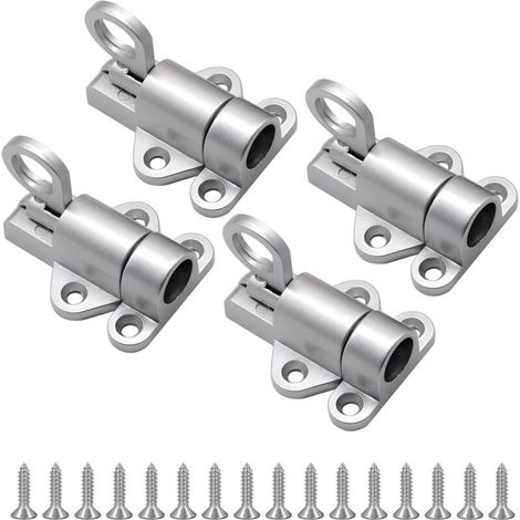 Self-locking latches, spring-loaded latches for wooden gates, automatic door locks, aluminum alloy deadbolt security latches, spring-loaded sliding latches, silver, 4 pieces (1/5)