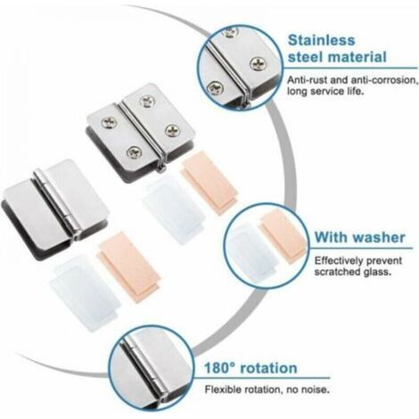 4 stainless steel glass door hinges, 180° opening angle, for 5–8 mm glass thickness (1/4)
