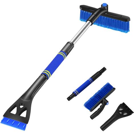 Raschietto per parabrezza auto - Tergivetro con manico telescopico in alluminio (2 in 1) Facile da montare, spazzola estensibile per neve con testa girevole a 360° per auto, SUV