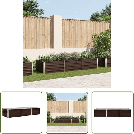 The Living Store Lit surélevé de jardin Marron 240x80x45 cm Acier galvanisé - Jardinière - Pot De Fleurs Extérieur - Bac À Plantation - Jardin Vertical - Décoration Jardin (1/5)